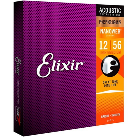 Струни Elixir 16077 Nanoweb Phosphor Bronze Light-Medium 12-56 (16077) Купити в Україні