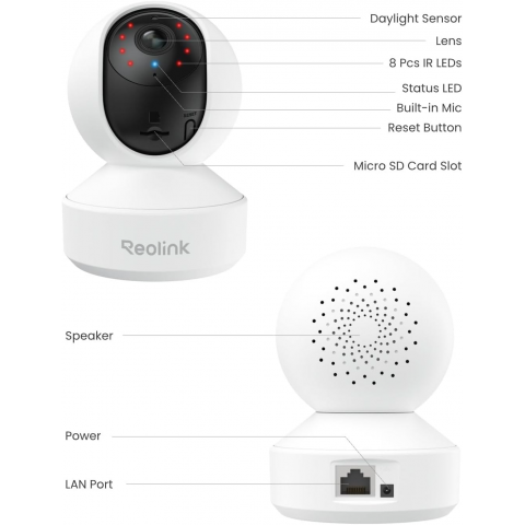 Камера відеоспостереження REOLINK Indoor E1 Pro (2 Pack) 2.4/5 GHz WiFi White Купити в Україні