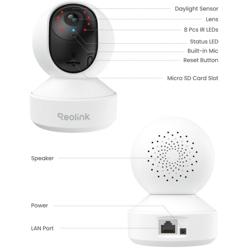 Камера відеоспостереження REOLINK Indoor E1 Pro (2 Pack) 2.4/5 GHz WiFi White Купити в Україні