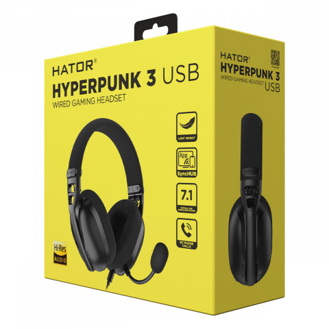 Ігрова гарнітура HATOR HYPERPUNK 3 Hi-Res (ESH10) USB7.1 black, Bluetooth phone calls, SyncHUB Купити в Україні