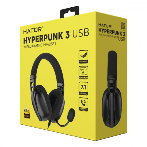 Ігрова гарнітура HATOR HYPERPUNK 3 Hi-Res (ESH10) USB7.1 black, Bluetooth phone calls, SyncHUB Купити в Україні