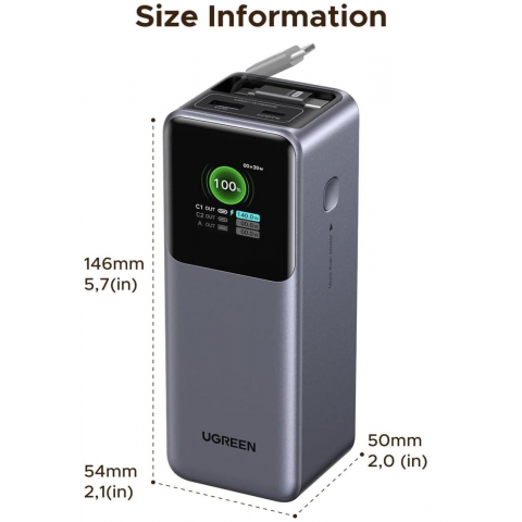 Зовнішній акумулятор (павербанк) UGREEN PB726 Nexode 20000mAh 165W with Retractable USB-C (55987) Купити в Україні
