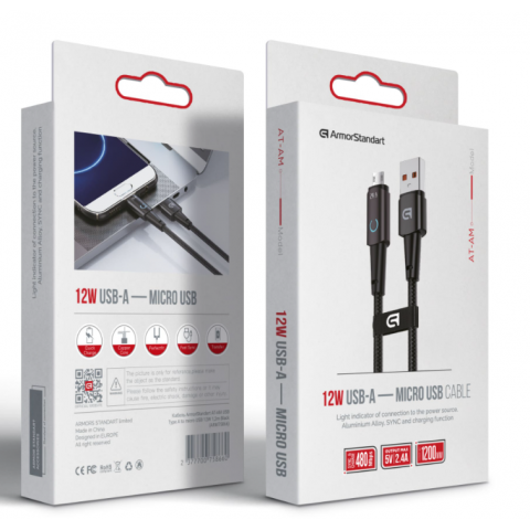 Кабель ArmorStandart AT-AM USB Type A to micro USB 12W 1,2m Black (ARM75866) Купити в Україні