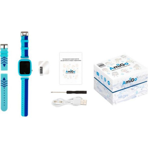 Дитячі смарт-годинник AmiGo GO004 Splashproof Camera+LED Blue (UA) Купити в Україні