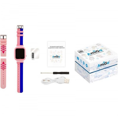Дитячі смарт-годинник AmiGo GO004 Splashproof Camera+LED Pink (UA) Купити в Україні