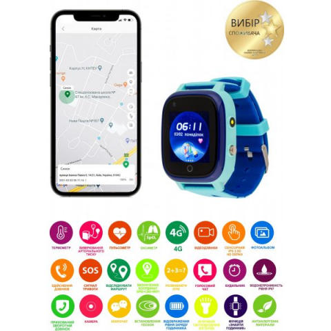 Дитячі смарт-годинник AmiGo GO005 4G WIFI Thermometer Blue Купити в Україні