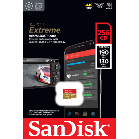 Карта пам'яті SanDisk 256 GB microSDXC UHS-I U3 V30 A2 Extreme (SDSQXAV-256G-GN6MN) Купити в Україні