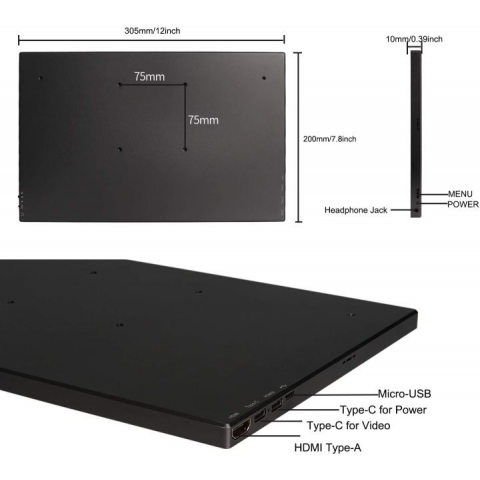 Портативний монітор 13" WIMAXIT M1332C Black Купити в Україні
