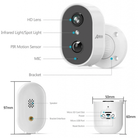 Камера відеоспостереження WiFi Anran C2, 3Mp, 5200mAh Купити в Україні