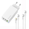 Мережевий зарядний пристрій ColorWay GaN Mini 65W PD Port PPS USB (USB-2C1A) White (CW-CHS058PDCL-WT) + кабель Type-C&Lightning