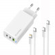 Мережевий зарядний пристрій ColorWay GaN Mini 65W PD Port PPS USB (USB-2C1A) White (CW-CHS058PDCL-WT) + кабель Type-C&Lightning