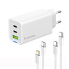 Мережевий зарядний пристрій ColorWay GaN Mini 65W PD Port PPS USB (USB-2C1A) White (CW-CHS058PDCL-WT) + кабель Type-C&Lightning