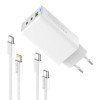 Мережевий зарядний пристрій ColorWay GaN Mini 65W PD Port PPS USB (USB-2C1A) White (CW-CHS058PDCL-WT) + кабель Type-C&Lightning