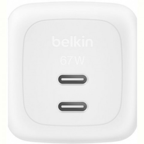 Мережевий зарядний пристрій Belkin BoostCharge Pro New Dual USB-C GaN Wall Charger 67W White (WCH020KQWH)