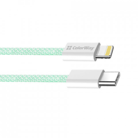 Кабель ColorWay Lightning + USB Type-C (M/M), 3.0 А, 1 м, Green (CW-CBPDCL061-G)