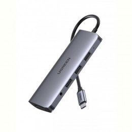 Концентратор USB Type-C Ugreen CM179 3xUSB 3.0 + HDMI + VGA + RJ45 1000M Ethernet + Cardreader + 3.5 мм, Gray (80133)