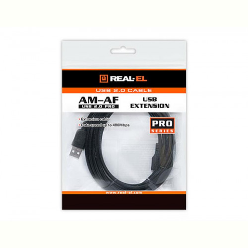 Кабель REAL-EL Pro USB2.0 AM-AF 2M чорний