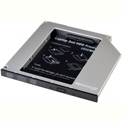 Адаптер Grand-X для підключення HDD 2.5" у відсік приводу ноутбука SATA/SATA3 Slim 9.5мм (HDC-24)