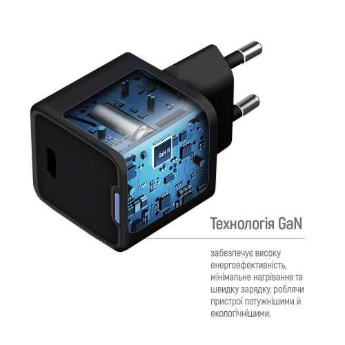 Мережевий зарядний пристрій ColorWay GaN Mini 25W PD Port PPS USB-C Black (CW-CHS052PD-BK)