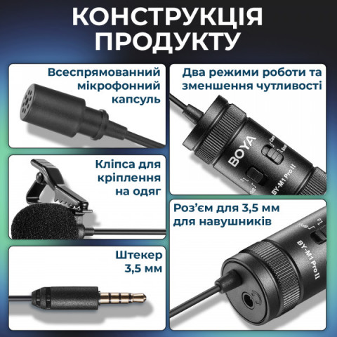 Універсальний петличний мікрофон BOYA BY-M1 Pro II Black Купити в Україні