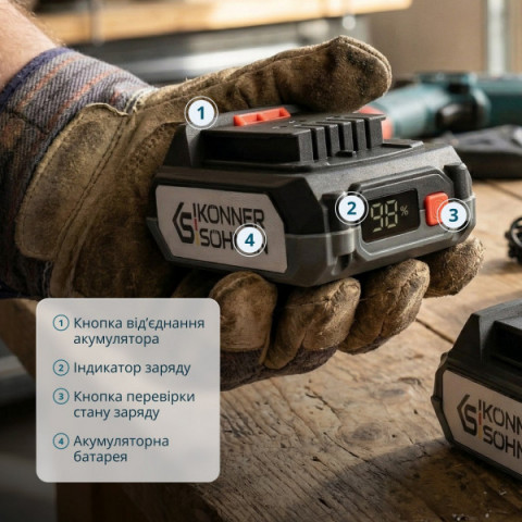 Набір акумулятора та зарядного пристрою Konner&Sohnen KS 20V2-1-KIT 20В 1х2А·год