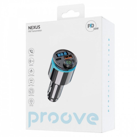 АЗП Proove FM Launcher Nexus 30W (PD+QC3.0) Type-C+USB black Купити в Україні