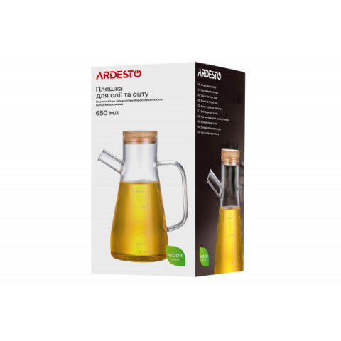 Пляшка для олії та оцту Ardesto Midori, 650мл, боросилікатне скло, прозорий