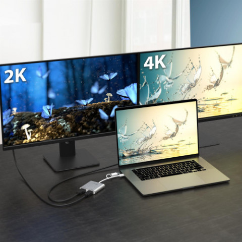 Адаптер J5create USB-C/A - 2 HDMI (M/F), Silver (JCA365-N)
