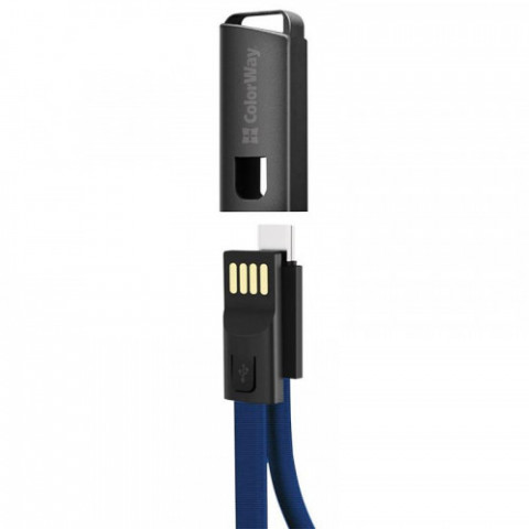 Кабель ColorWay USB-USB Type-C, 2.4А, 0.22м, Blue (CW-CBUC023-BL)