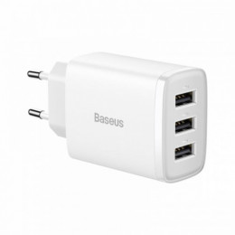 Мережевий зарядний пристрій Baseus Compact (3USB, 3.4A) 17W White (CCXJ020102)