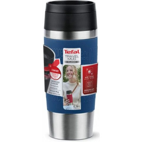 Термочашка Tefal Travel Mug Classic, 360мл, нержавіюча сталь, синій (N2020310) Купити в Україні