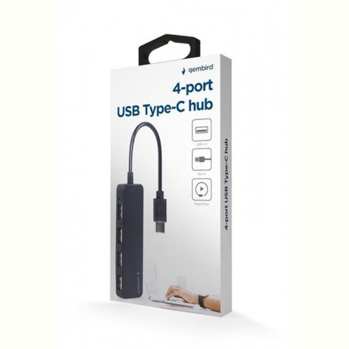 Концентратор USB Type-C Cablexpert 4хUSB2.0, пластик, Black (UHB-CM-U2P4-01)