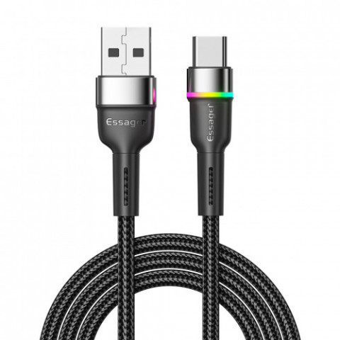 Кабель Essager Colorful LED USB - USB Type-C (M/M), 1 м Black (EXCT-XCD01)