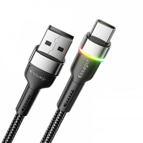 Кабель Essager Colorful LED USB - USB Type-C (M/M), 1 м Black (EXCT-XCD01)