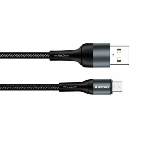 Кабель ColorWay USB-microUSB, nylon, 2.4А, 1м, Black (CW-CBUM045-BK)