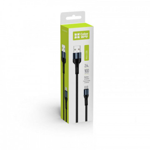 Кабель ColorWay USB-microUSB, nylon, 2.4А, 1м, Black (CW-CBUM045-BK)