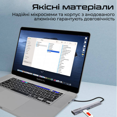 Концентратор USB Type-C Promate LinkHub-5x 5 in 1 Grey (linkhub-5x)