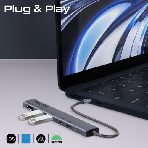 Концентратор USB Type-C Promate LinkHub-5x 5 in 1 Grey (linkhub-5x)