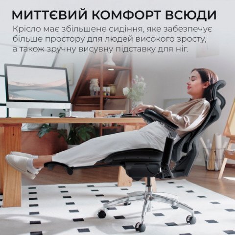Крісло офісне з підставкою для ніг Sihoo DORO C300 Pro Mesh Black with footrest (DORO-C300-PRO-M101-JT) Купити в Україні