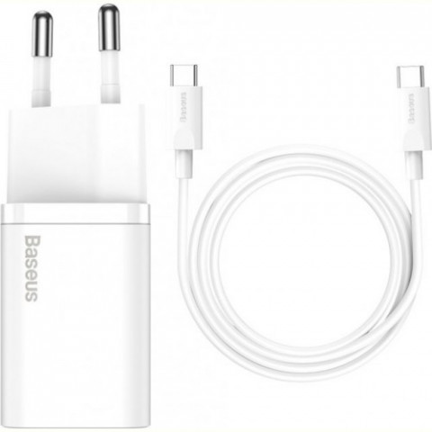 Мережевий зарядний пристрій Baseus Super Silicone PD Charger 25W (1Type-C) White (TZCCSUP-L02) + кабель Type-C