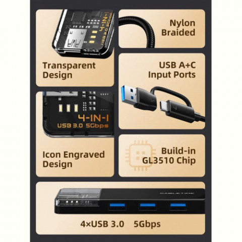 USB-хаб Cabletime CB03B USB Type-C 4-в-1