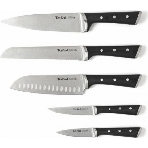Набір ножів Tefal Ice Force, 5пр., з дерев'яною колодкою, нержавіюча сталь, пластик, чорний
