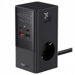 Мережевий фільтр Baseus Power Combo Tower Digital (3*AC+2*USB+2*Type-C 35W 1.5m) black