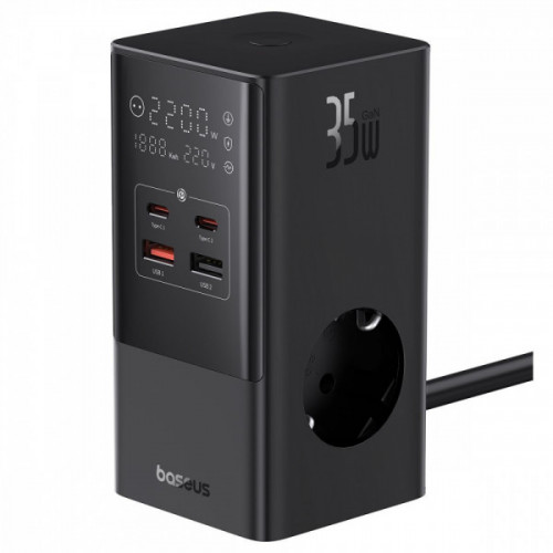 Мережевий фільтр Baseus Power Combo Tower Digital (3*AC+2*USB+2*Type-C 35W 1.5m) black Купити в Україні