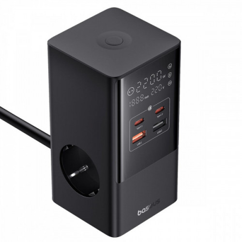 Мережевий фільтр Baseus Power Combo Tower Digital (3*AC+2*USB+2*Type-C 35W 1.5m) black Купити в Україні