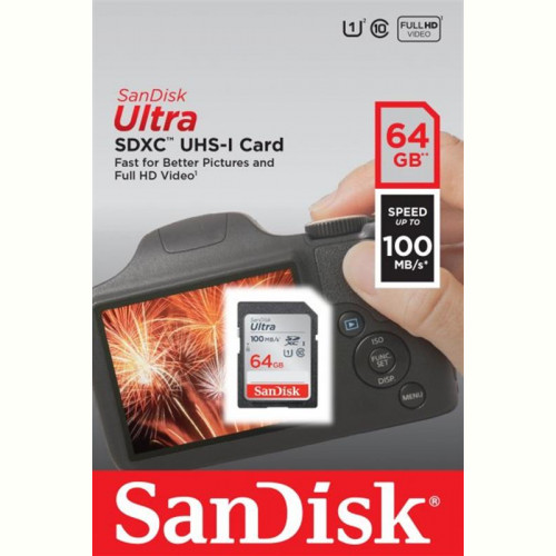 Карта пам`яті SDHC 64GB UHS-I Class 10 SanDisk Ultra (SDSDUNR-064G-GN3IN)