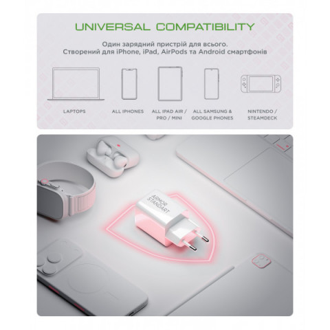 Мережевий зарядний пристрій ArmorStandart AR372 45W GaN Type-C + USB-A White (ARM77550)