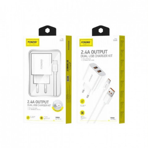 Мережевий зарядний пристрій Foneng EU45 Dual USB Charger (2USBх2.4A) White (EU45-CH-TC) + кабель USB Type C