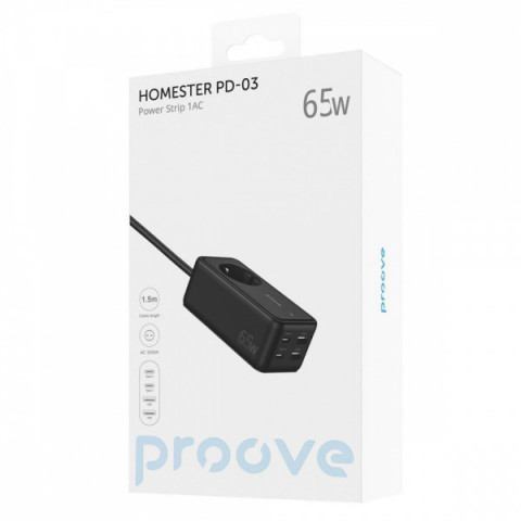 Мережевий фільтр Proove Power Strip Homester PD-03 1AC 65W (2 Type-C + 2USB) black Купити в Україні