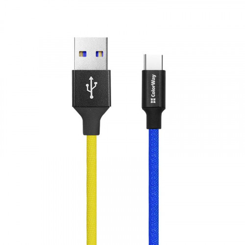 Кабель ColorWay USB-USB Type-C, 2.4А, 1м, Blue/Yellow (CW-CBUC052-BLY)